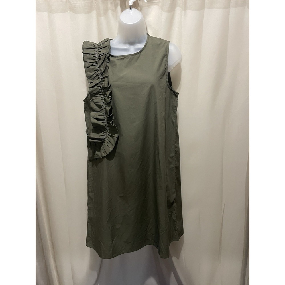 Chepe Italy A Line Dress With Ruffle Olive Green Small